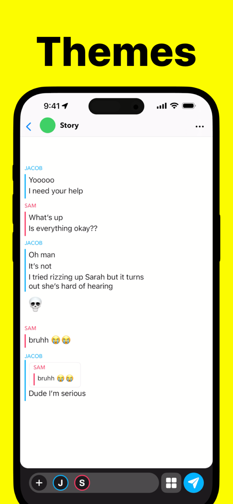 Text Story Maker - ChatTales - 텍스트 스토리를 만들기 위한 다양한 채팅 테마를 보여주는 ChatTales 앱 인터페이스