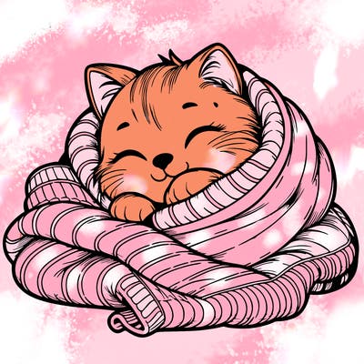 realistic cozy cat in a blanket