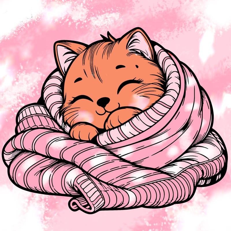 realistic cozy cat in a blanket