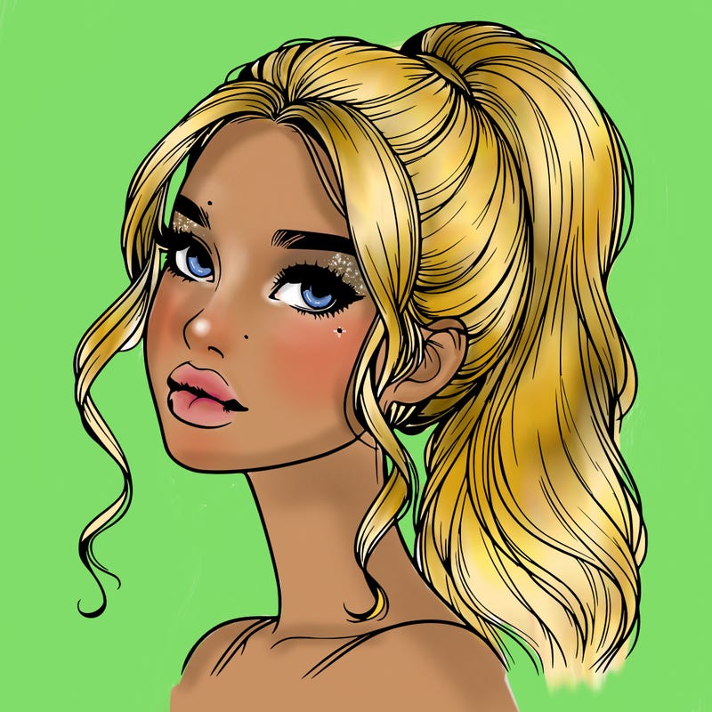 realistic girl with a ponytail on her hair and lips