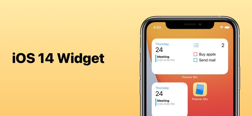 Schedule Planner - Mix - iOS 14 widgets showing calendar and task lists for the Schedule Planner Mix app on an iPhone