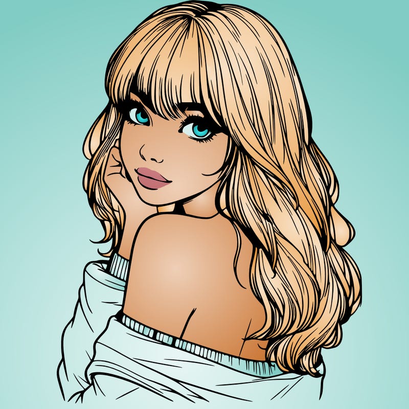 realistic girl with bangs looking over her shoulder
