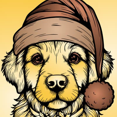 realistic dog with a christmas hat