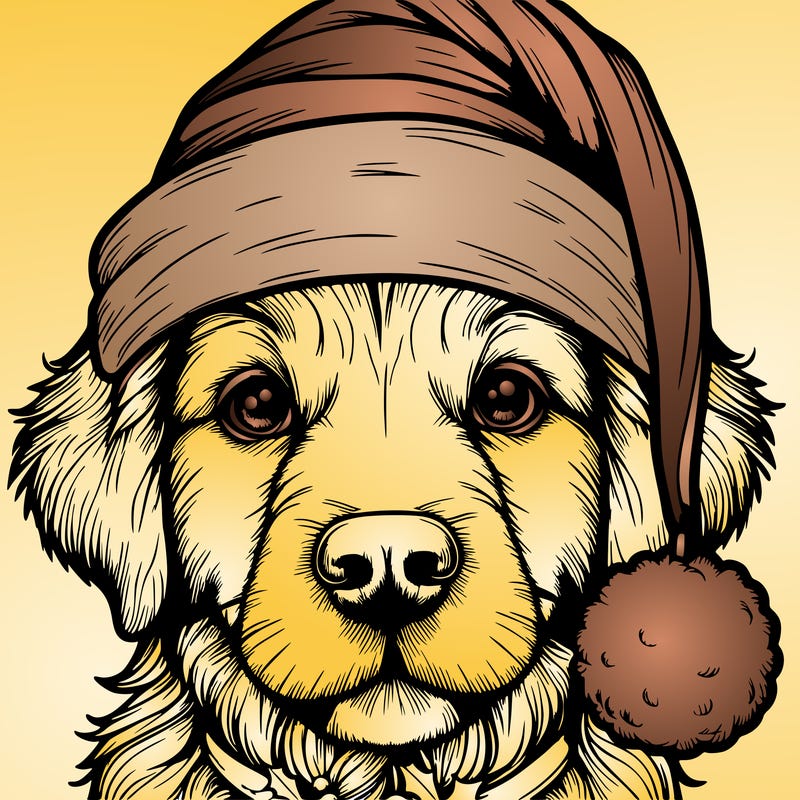 realistic dog with a christmas hat