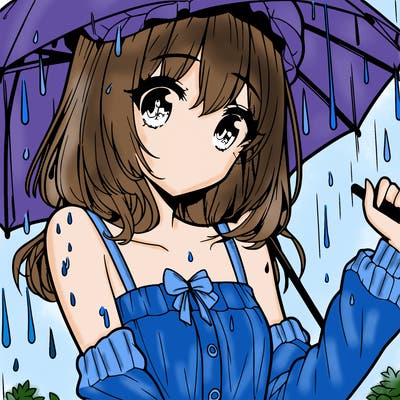 pretty anime girl in the rain