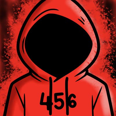 a person with non face waering a hoodie with a 456 symbol