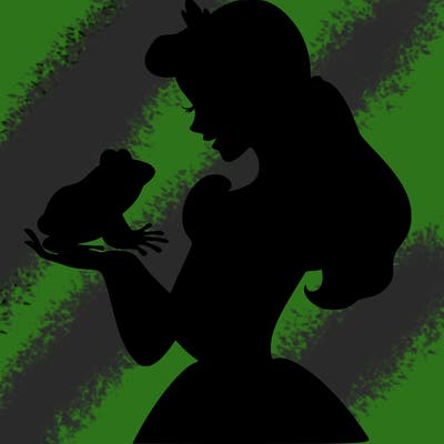 a shadow of a princess holding a frog realistic