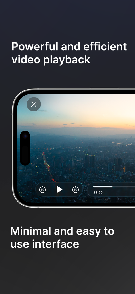 Outplayer video player interface on iPhone with a minimalist design and playback controls