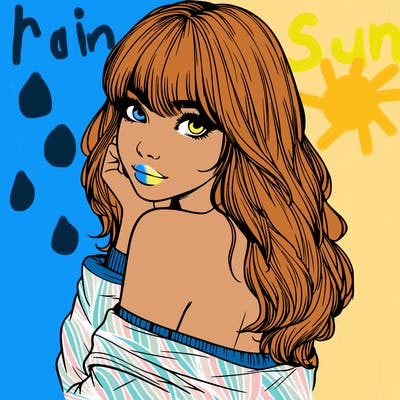 realistic girl with bangs looking over her shoulder