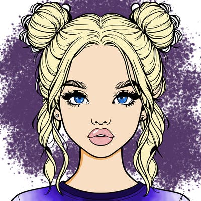 realistic girl with two buns in hair and lips