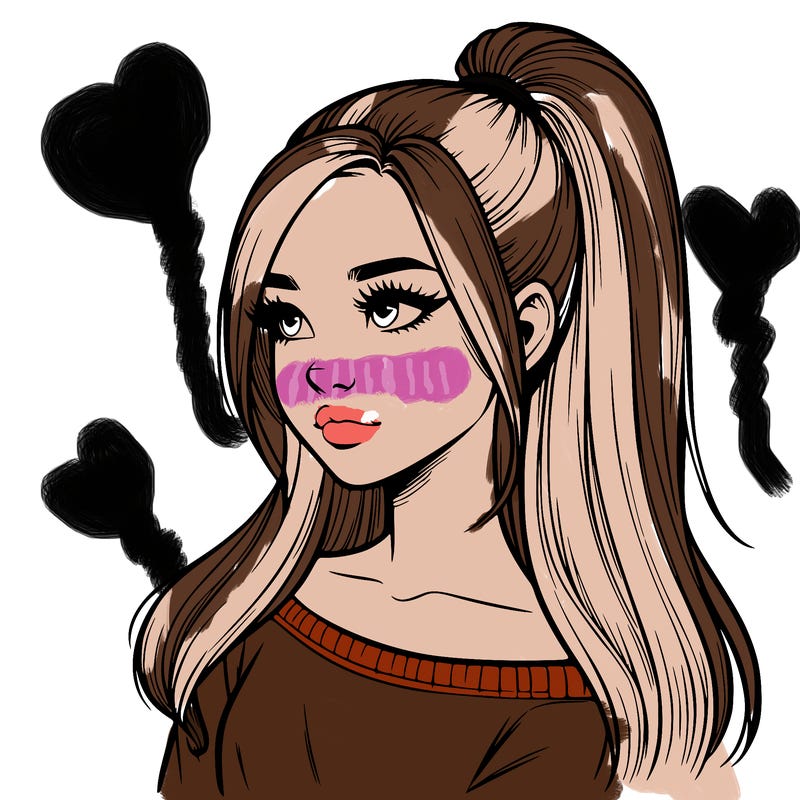 realistic girl with a high ponytail