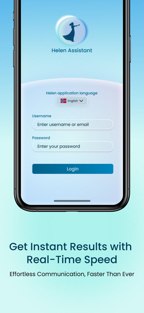 Écran de connexion de l'application de traduction médicale Helen Assistant pour les professionnels de la santé.