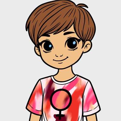 girl with pixie cut and feminist shirt