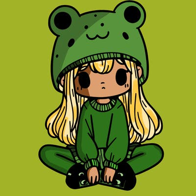 a girl wearing a frog hat and some frog socks