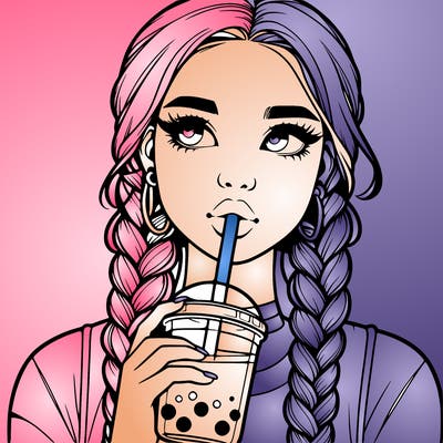 realistic girl with braided hair drinking boba