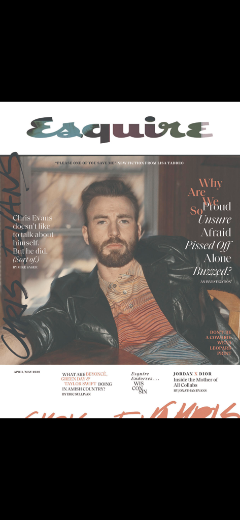 Portada digital de Esquire Magazine US con el actor Chris Evans