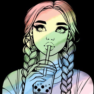 realistic girl with braided hair drinking boba