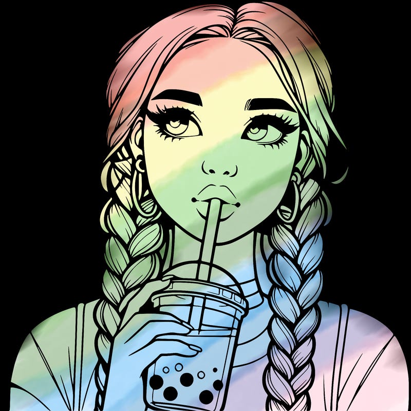 realistic girl with braided hair drinking boba