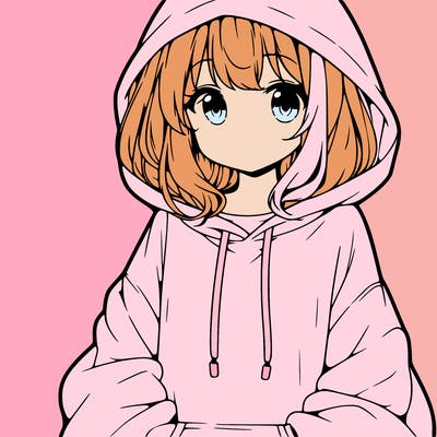 anime girl wearing an oversized hoodie