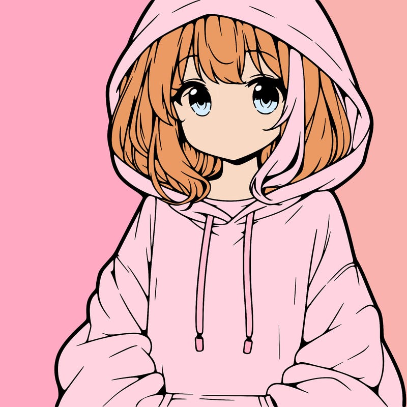 anime girl wearing an oversized hoodie