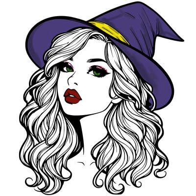 realistic witch girl with wavy hair and lips