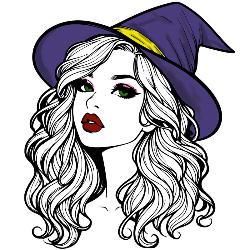 realistic witch girl with wavy hair and lips