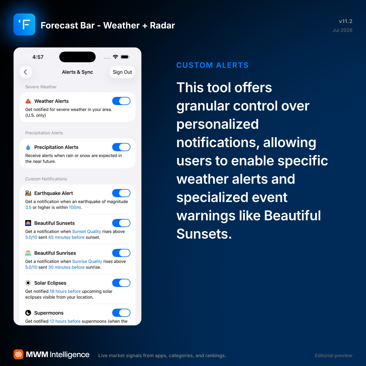 Forecast Bar - Weather + Radar - Weather App | MWM
