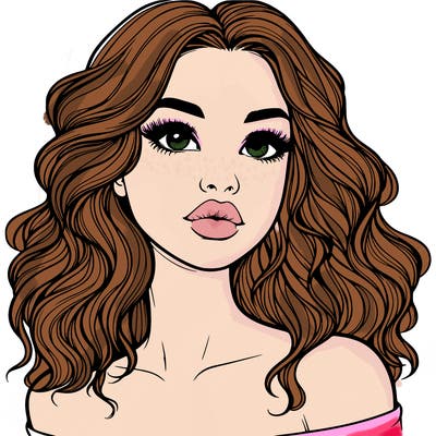 realistic girl with wavy hair and lips