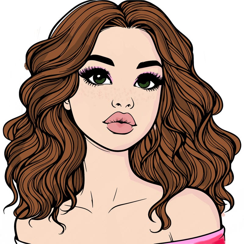 realistic girl with wavy hair and lips