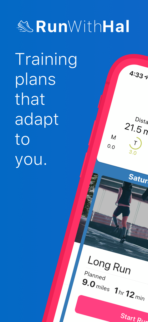 Run With Hal - Run With Hal app interface showing an adaptive training plan for a long run