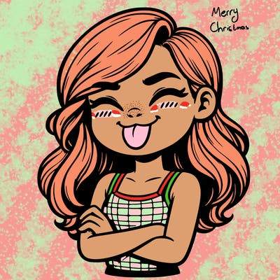 realistic girl crossing her arms and wearing a tank top with her tongue held out she has long hair