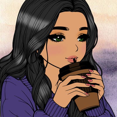 realistic girl drinking coffee