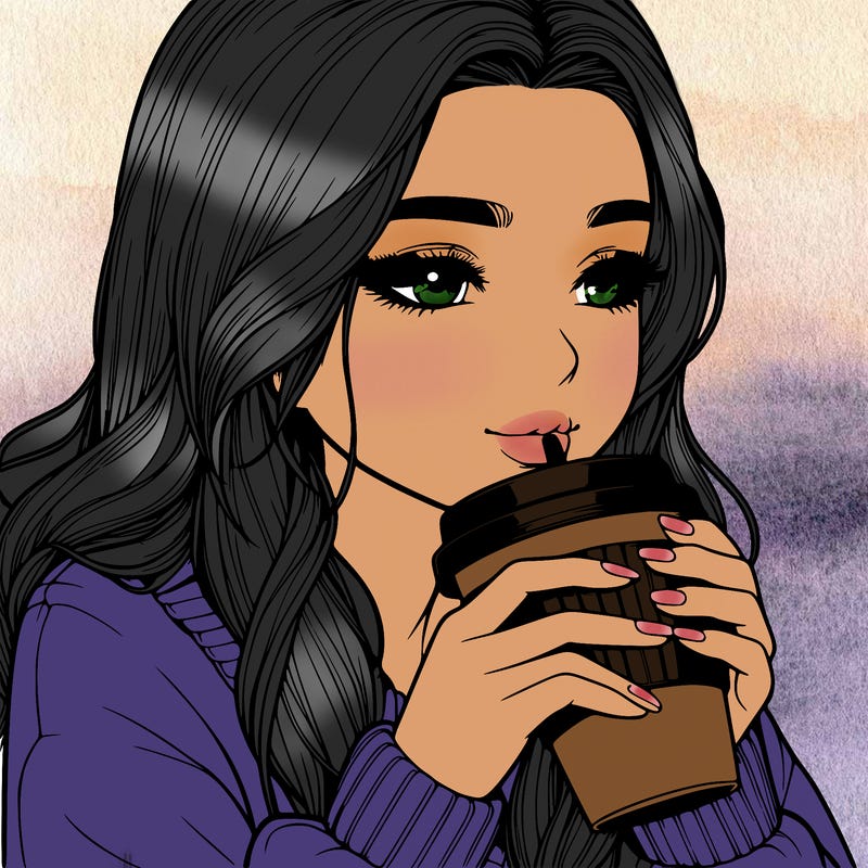 realistic girl drinking coffee