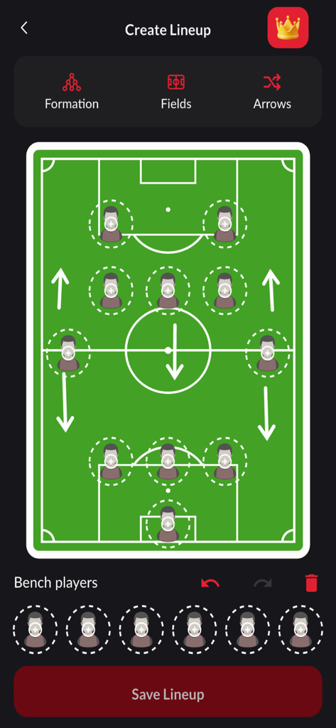 Quadro tático digital para construir escalões de futebol e formações de jogadores