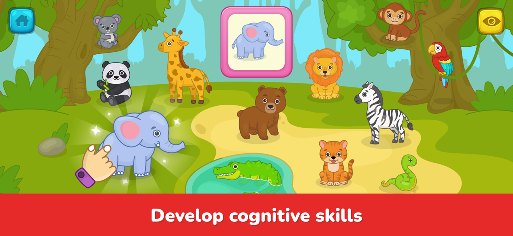 Toddler learning games for 2-4 - Educational game for toddlers featuring wild animals in a jungle scene to develop cognitive skills