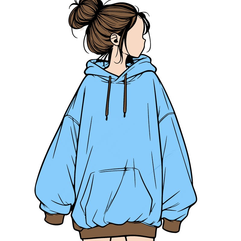 realistic girl with a oversized sweatshirt on and a bun
