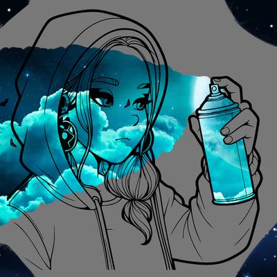 a realistic girl, spray painting