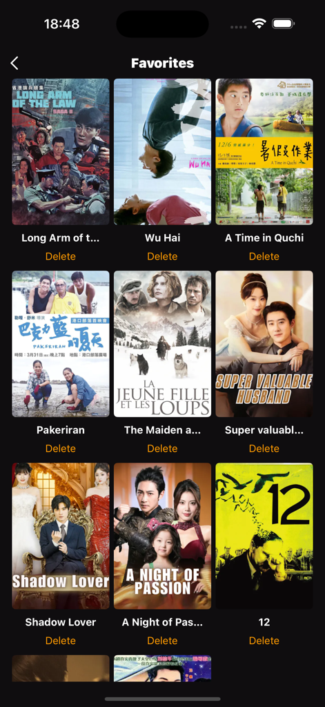 LΟKLΟK: Asian Dramas & Anime - LOKLOK app favorites screen showing a collection of saved Asian movies and dramas in a grid layout