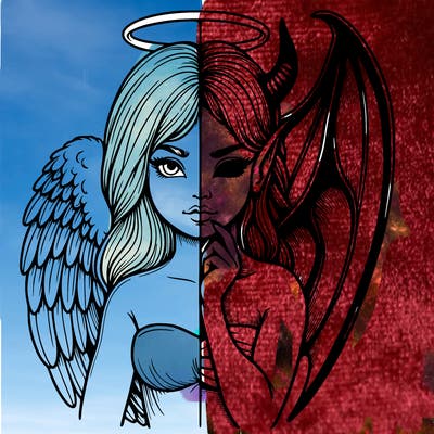 realistic angel half demon