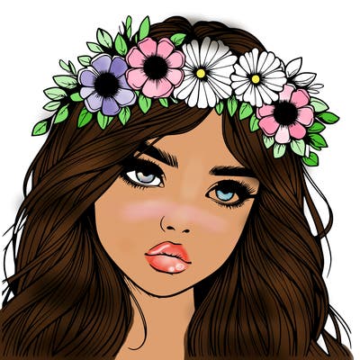 realistic girl with flowers crown