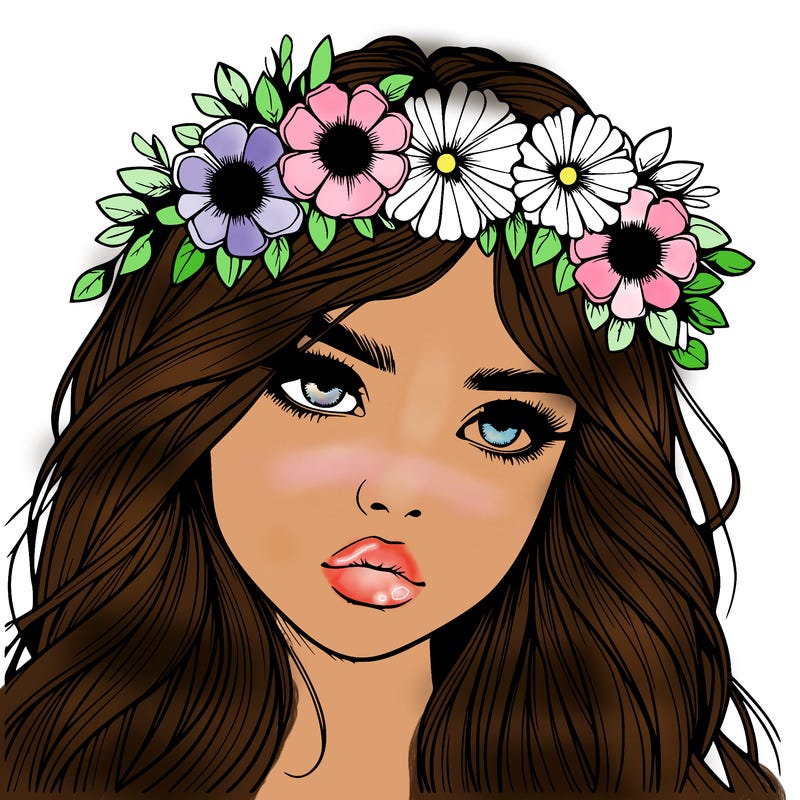 realistic girl with flowers crown