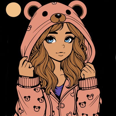 realistic girl in a animal pjs hoodie