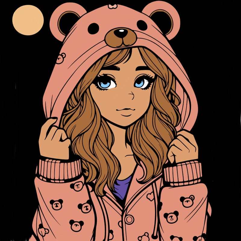 realistic girl in a animal pjs hoodie