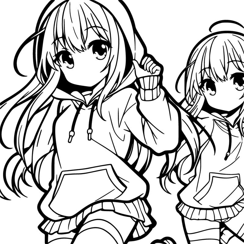 a anime girl with hoddie and in a cute pose