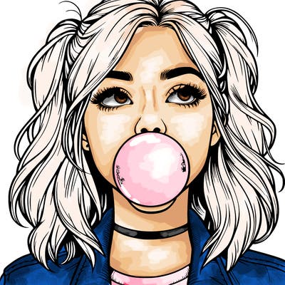 realististic girl blowing bubble -gum