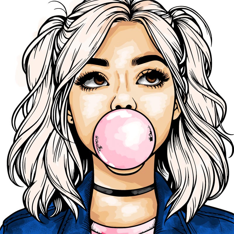 realististic girl blowing bubble -gum