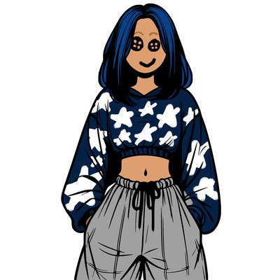 realistic girl faceless with baggy pants and a crop top