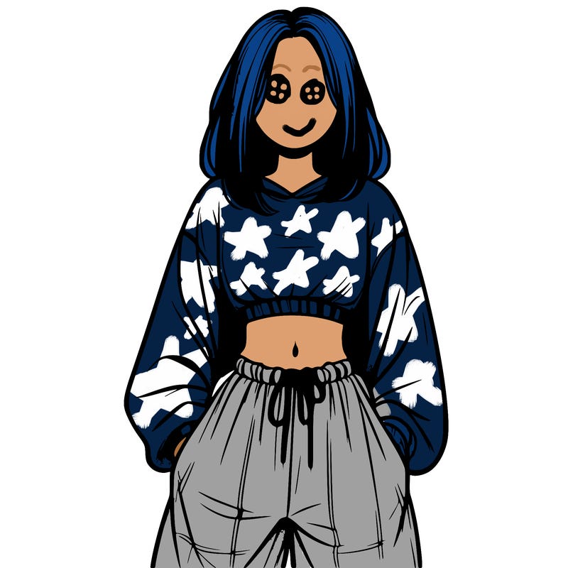 realistic girl faceless with baggy pants and a crop top