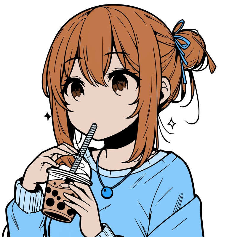 manga character drinking boba