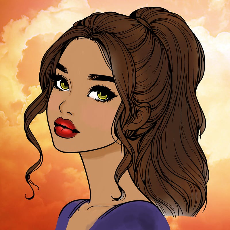 realistic girl with a ponytail on her hair and lips